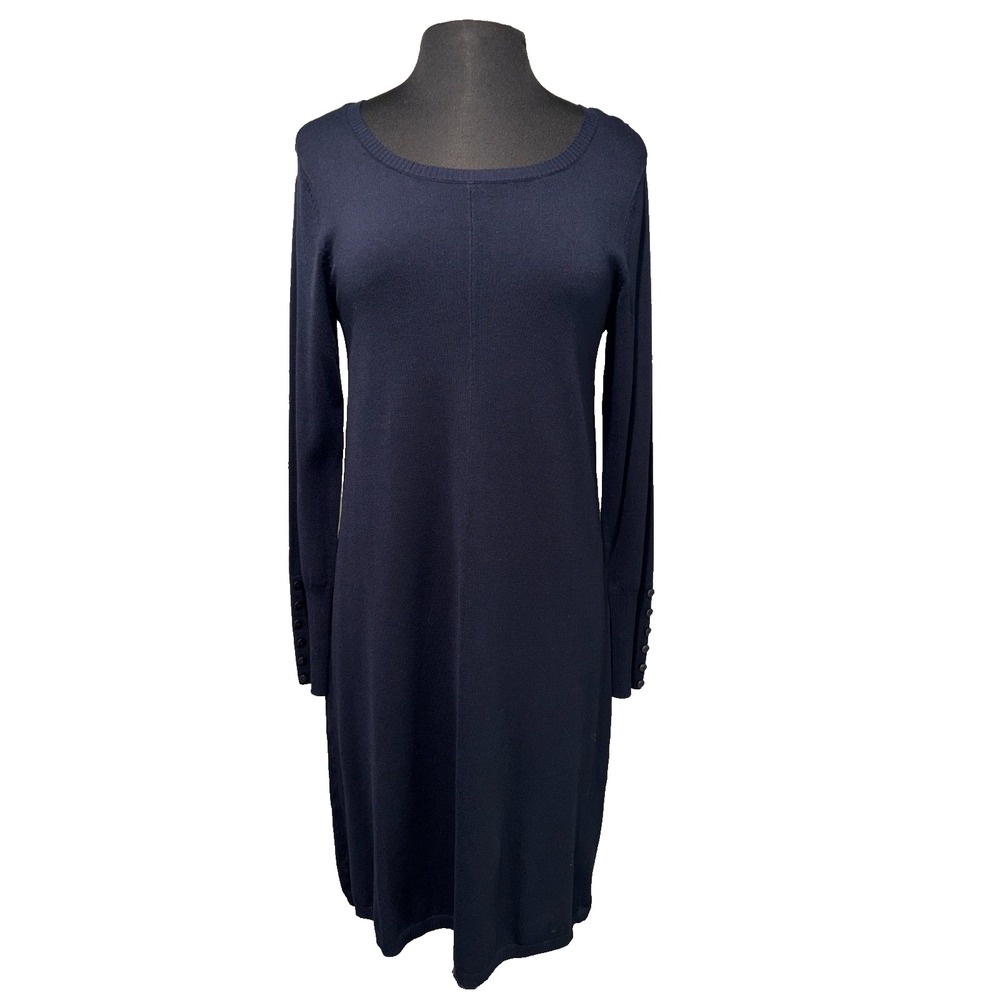 Yest Navy Blue Sweater Dress Size 6 Fitted Button Cuff Long Sleeve Knit NWT